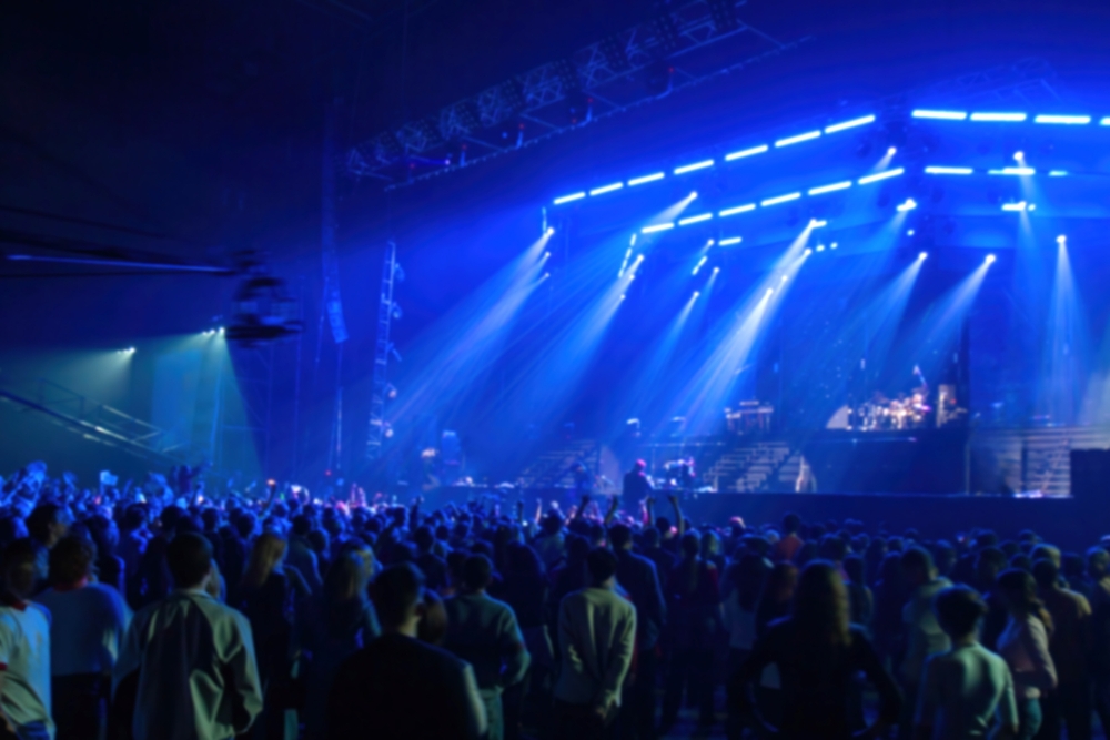 Concert,Event.,People,Look,At,Stage.,Night,Concert,With,Glowing